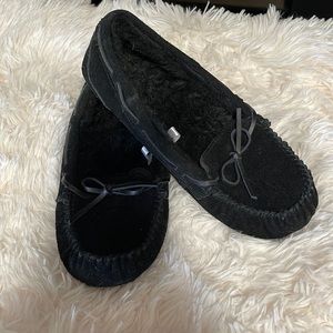 Black Moccasin Slippers